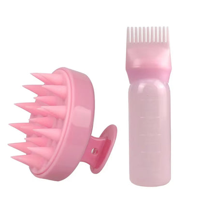 1-4Pcs/Set Pink Silicone Scalp Massage Comb Detangling Hair Brush Hairdressing Hair Dye Applicator Bottle Salon Styling Tools