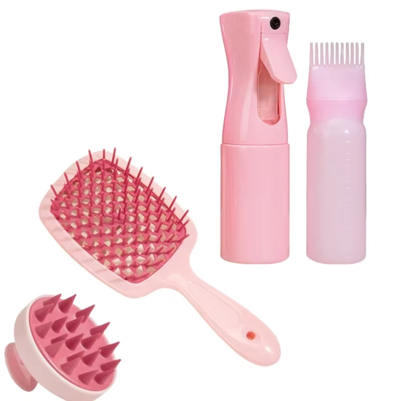 1-4Pcs/Set Pink Silicone Scalp Massage Comb Detangling Hair Brush Hairdressing Hair Dye Applicator Bottle Salon Styling Tools